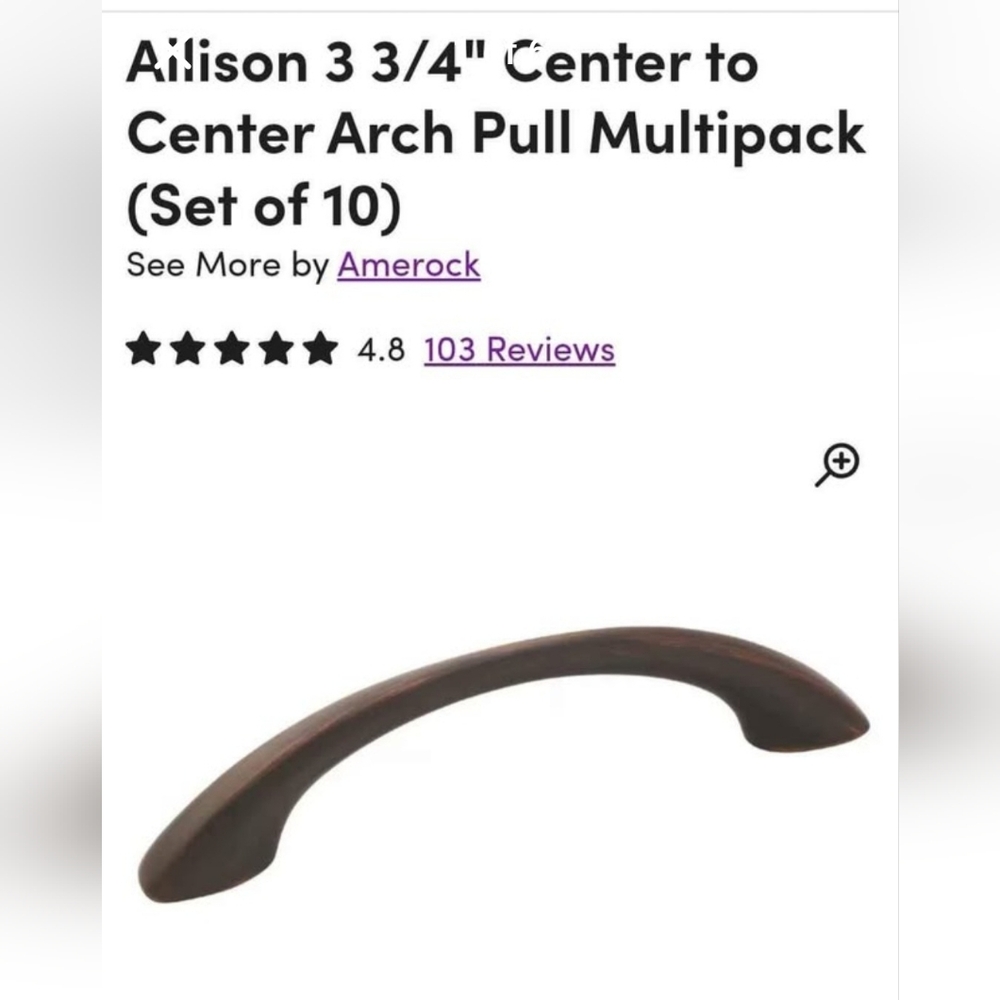 Set Of 10 Amerock 3 ¾” Center to Center Arch Cabinet Pulls – Oil Rubbed Bronze